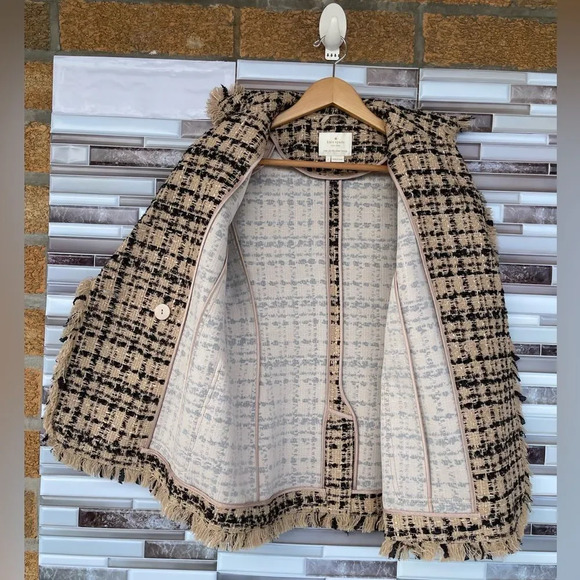 Kate Spade - Tan & Black Plaid Tweed Blazer  size 4 - Picture 6 of 13